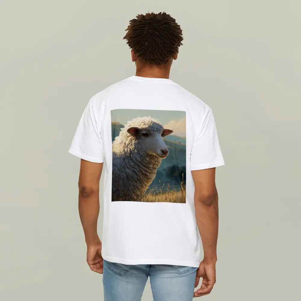 Woolly Sheep Portrait Golden Meadow Hills – T-Shirts