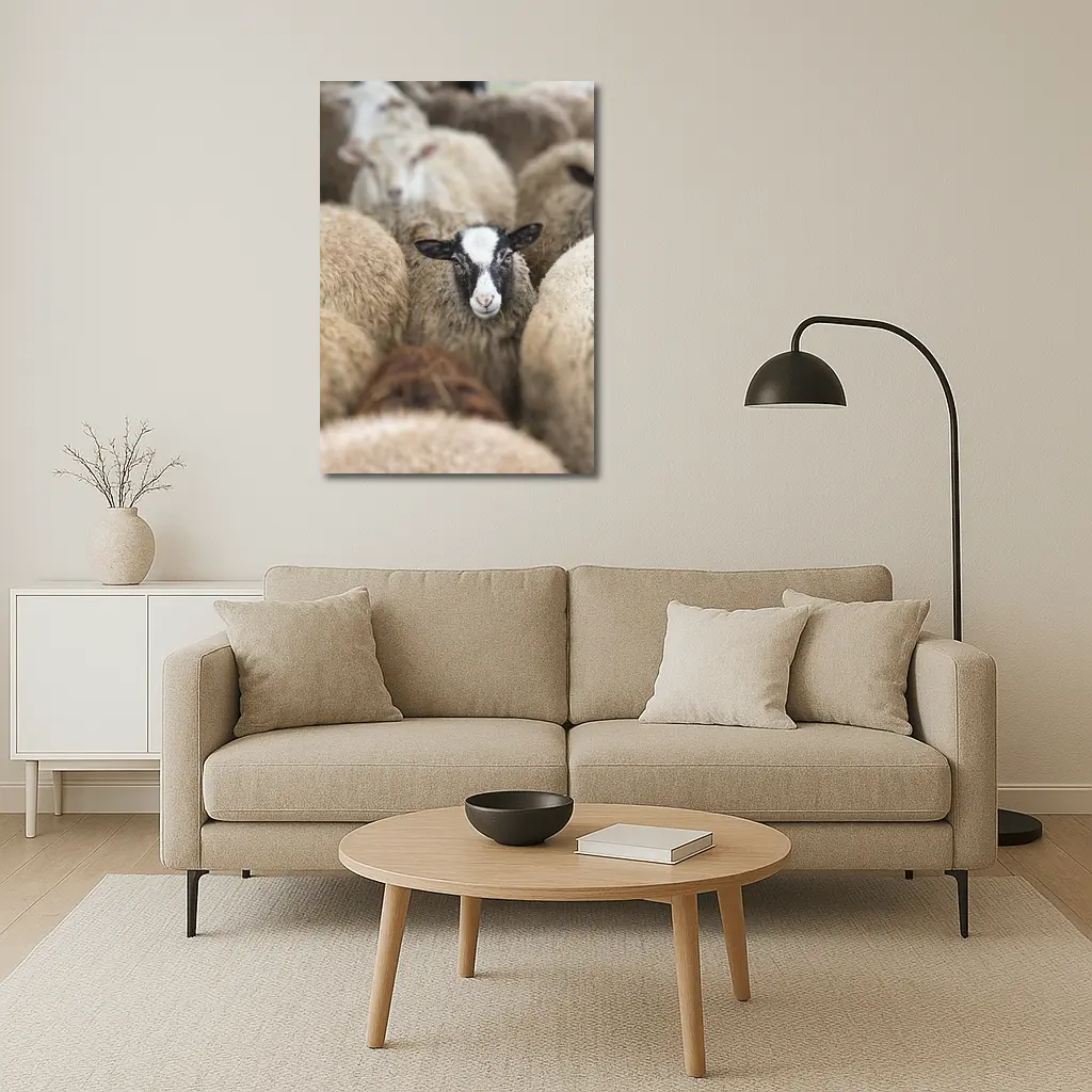 Black Faced Sheep Standing Among Flock – Wall Art