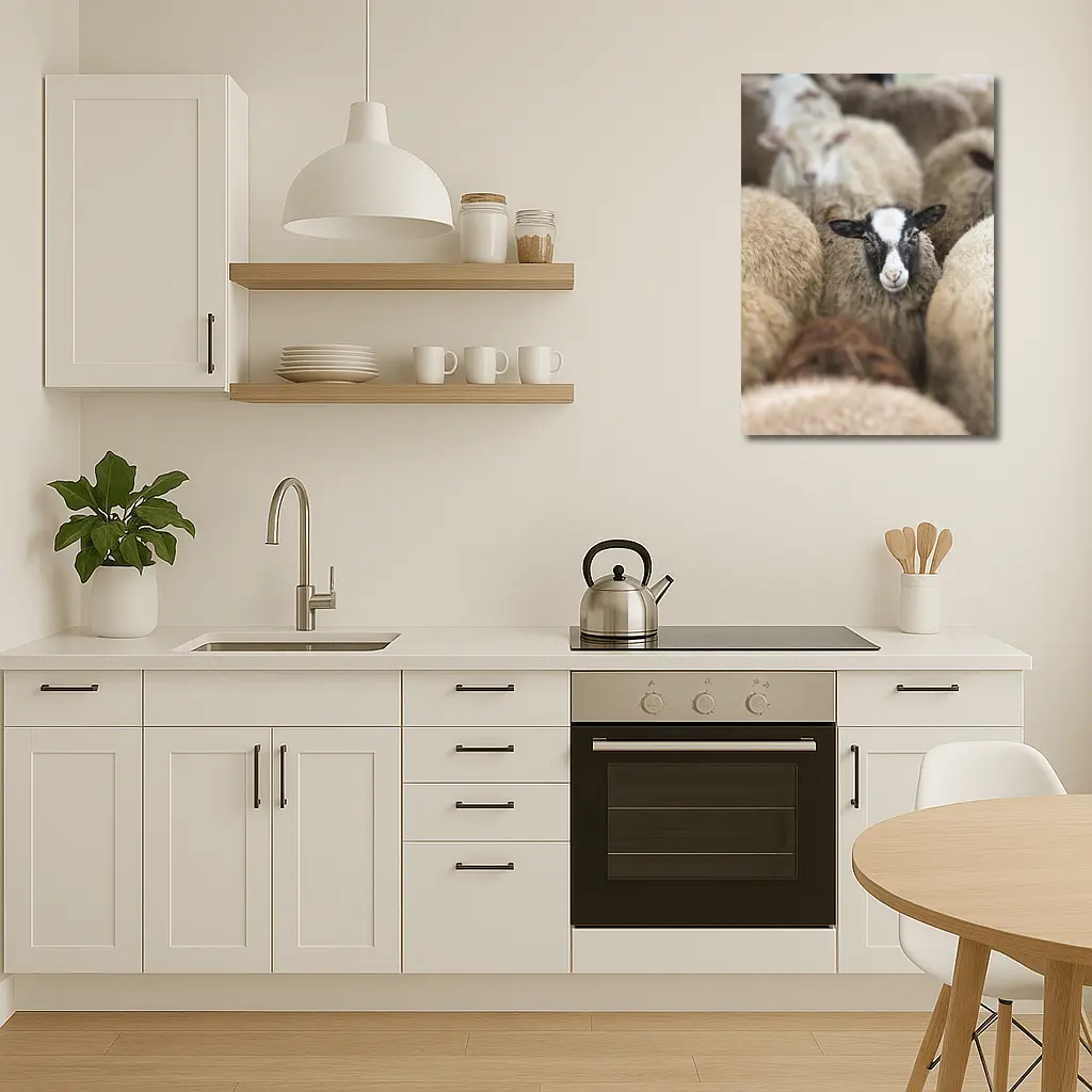 Black Faced Sheep Standing Among Flock – Wall Art