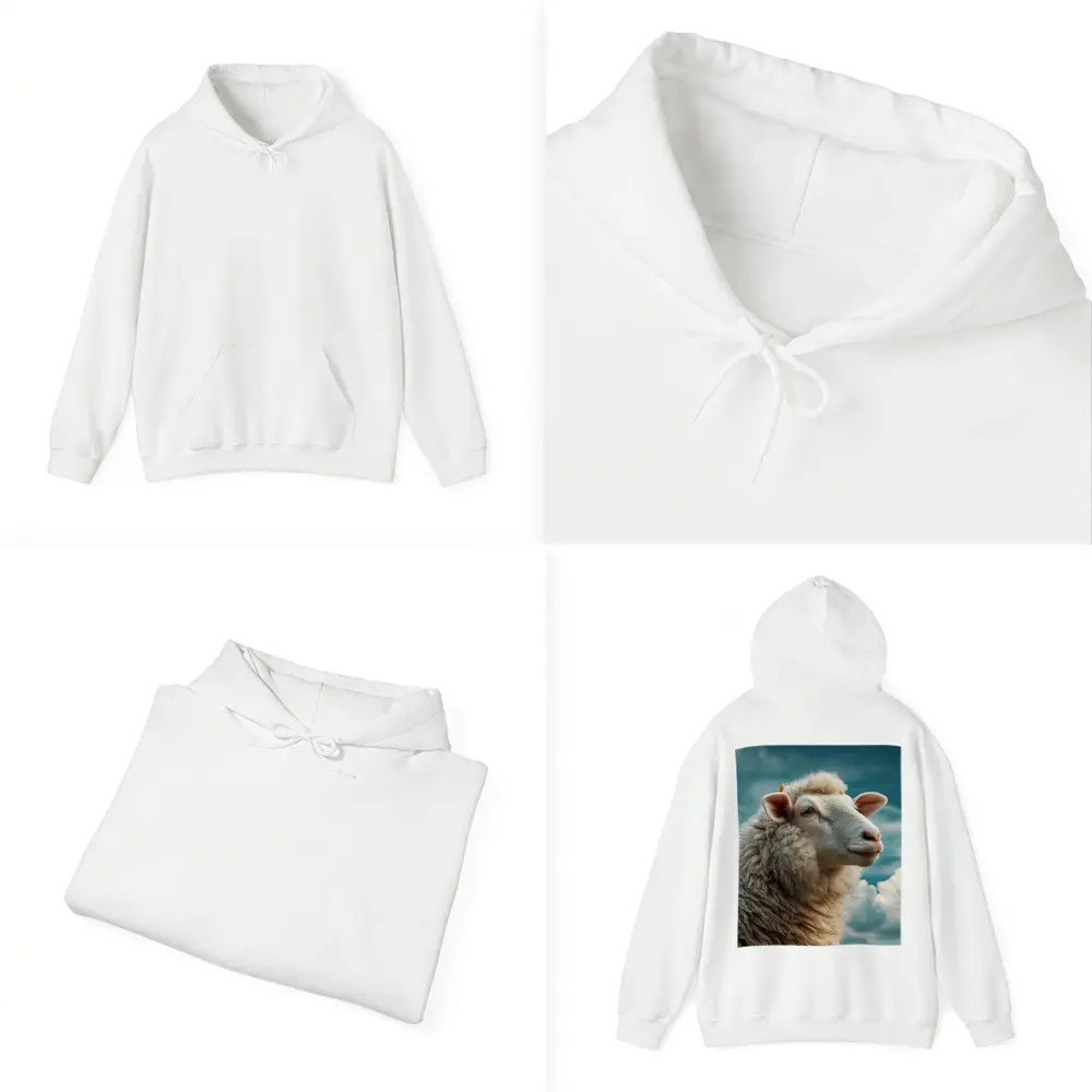 Wool Sheep Portrait Against Cloudy Blue Sky – Hoodies