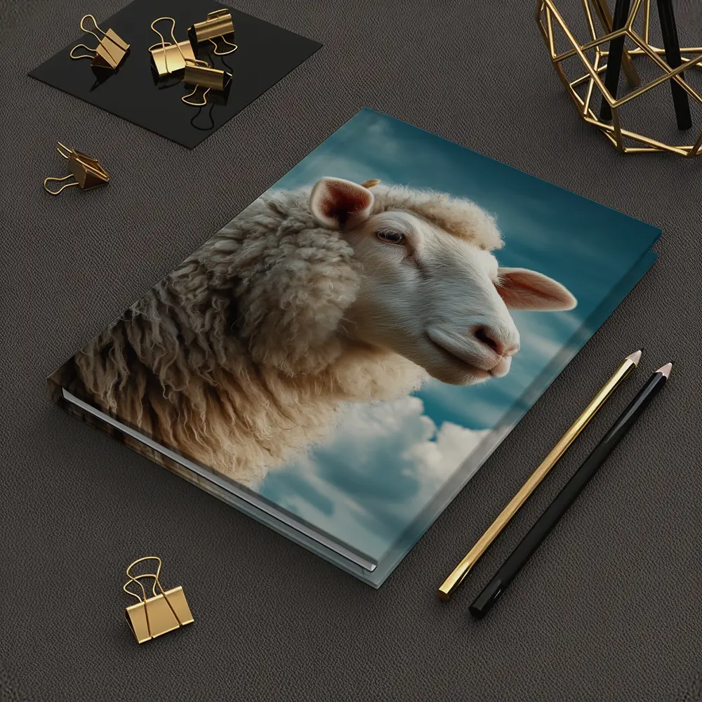 Wool Sheep Portrait Against Cloudy Blue Sky – Notebooks