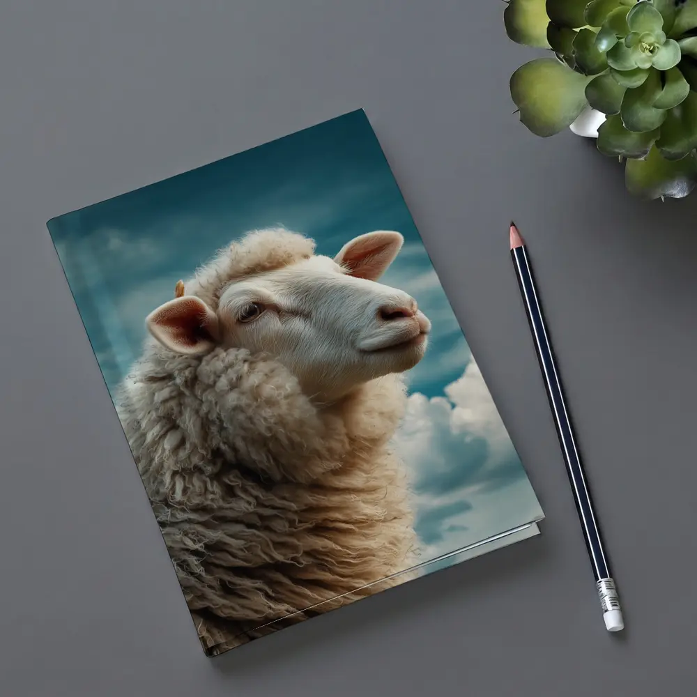Wool Sheep Portrait Against Cloudy Blue Sky – Notebooks
