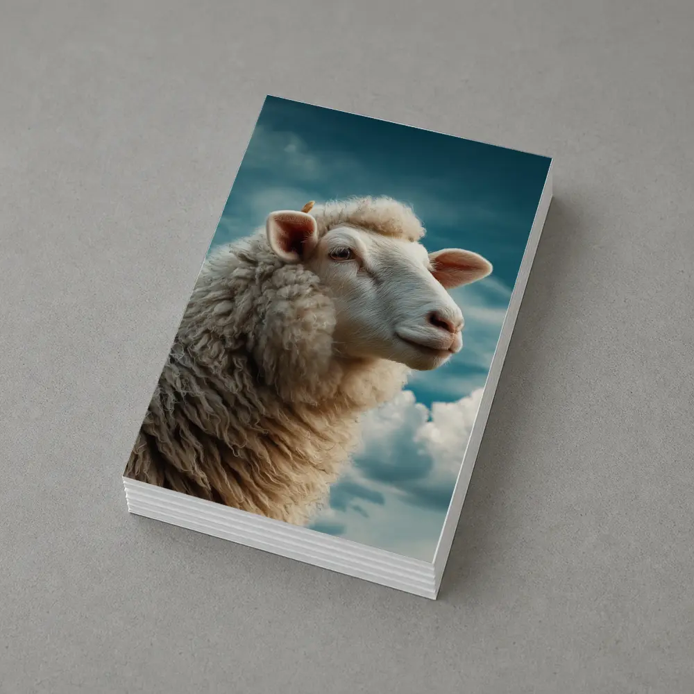 Wool Sheep Portrait Against Cloudy Blue Sky – Postcards