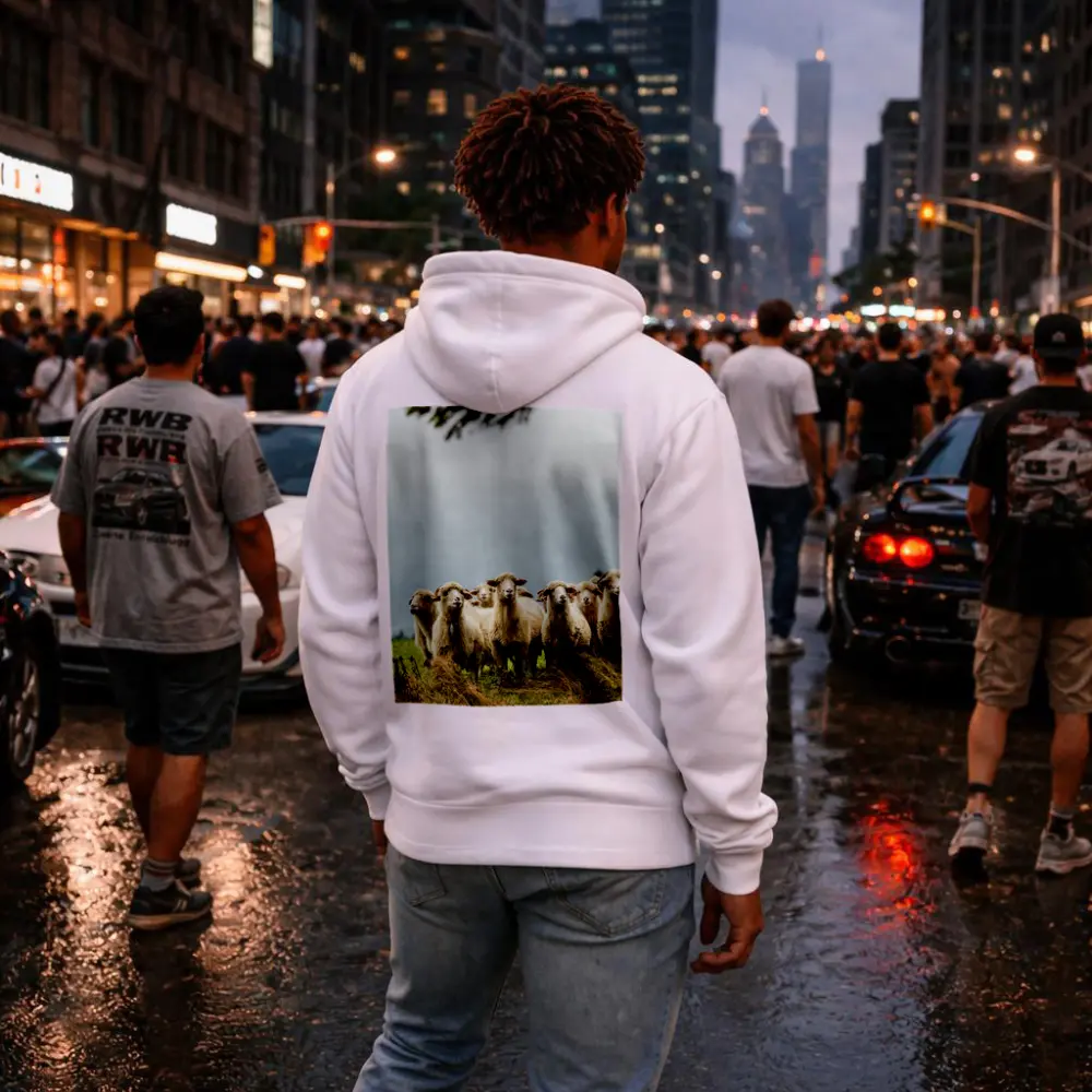 Flock of Sheep Standing in Green Field – Hoodies