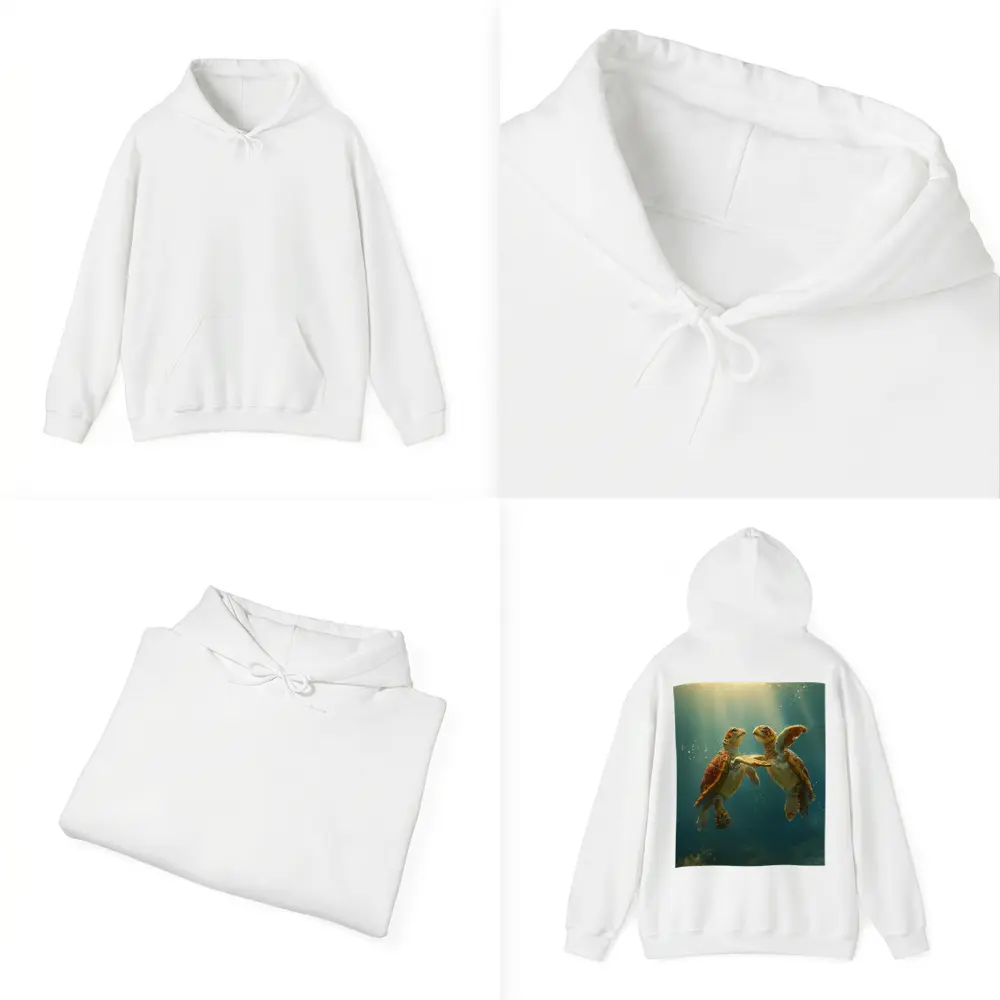 Two Sea Turtles Swimming Underwater Sunlight – Hoodies