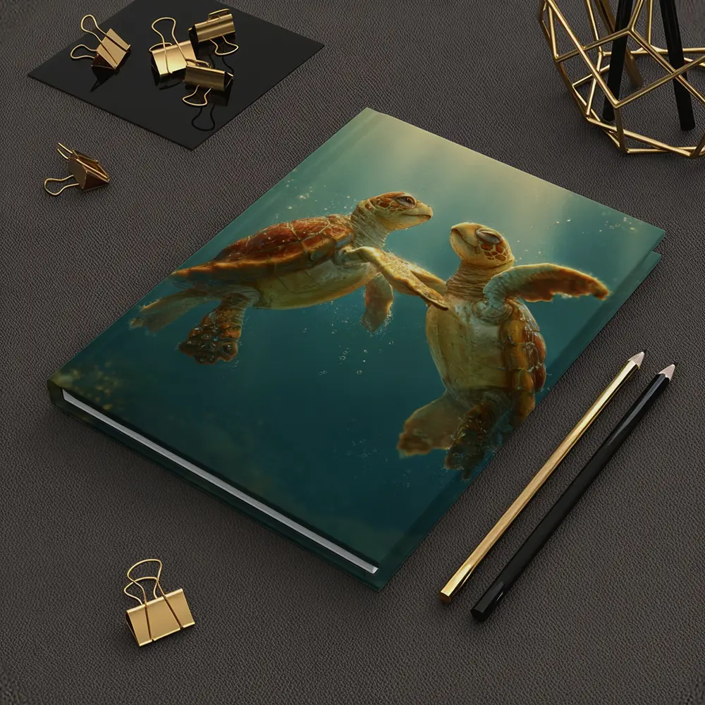 Two Sea Turtles Swimming Underwater Sunlight – Notebooks
