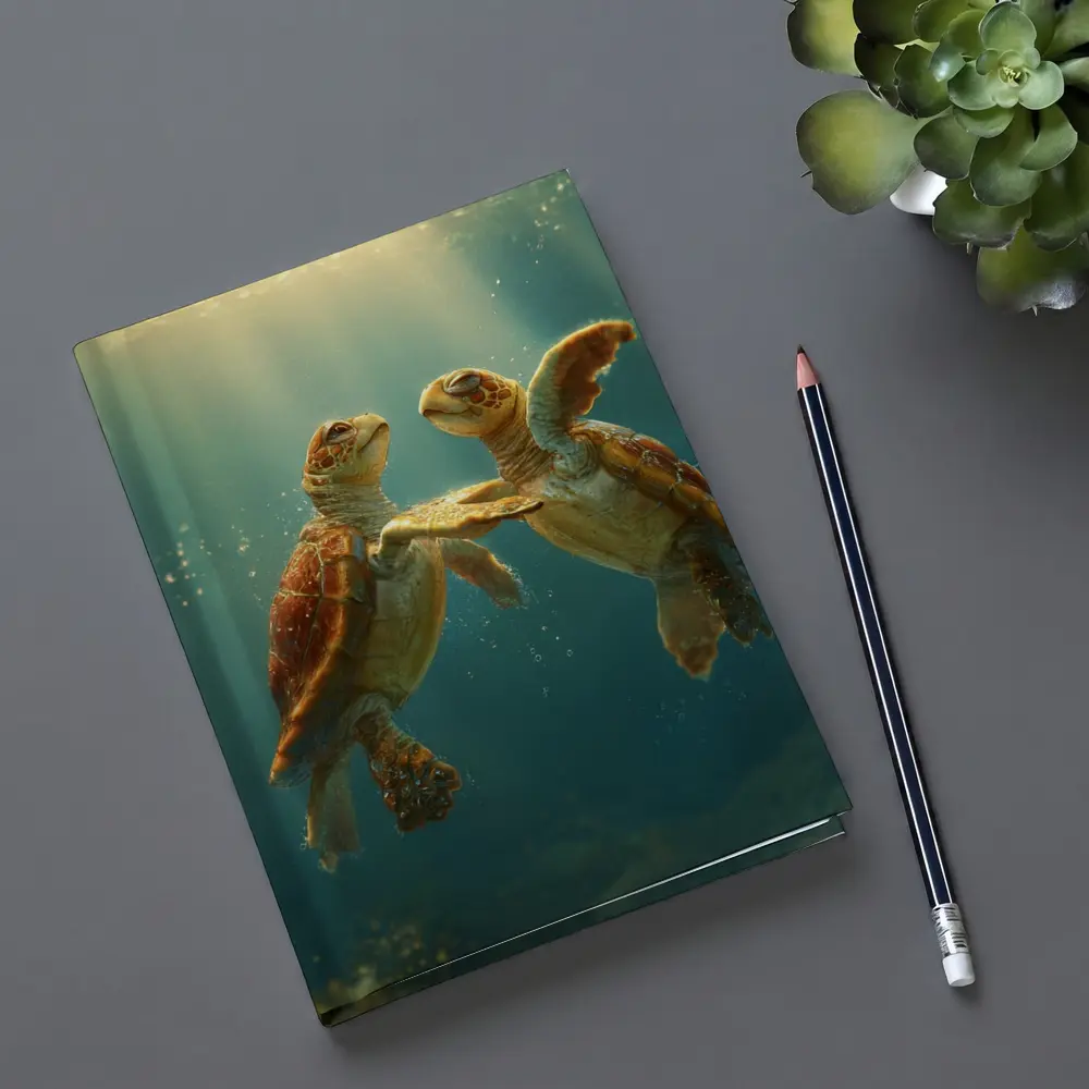 Two Sea Turtles Swimming Underwater Sunlight – Notebooks