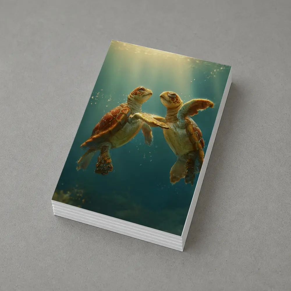 Two Sea Turtles Swimming Underwater Sunlight – Postcards
