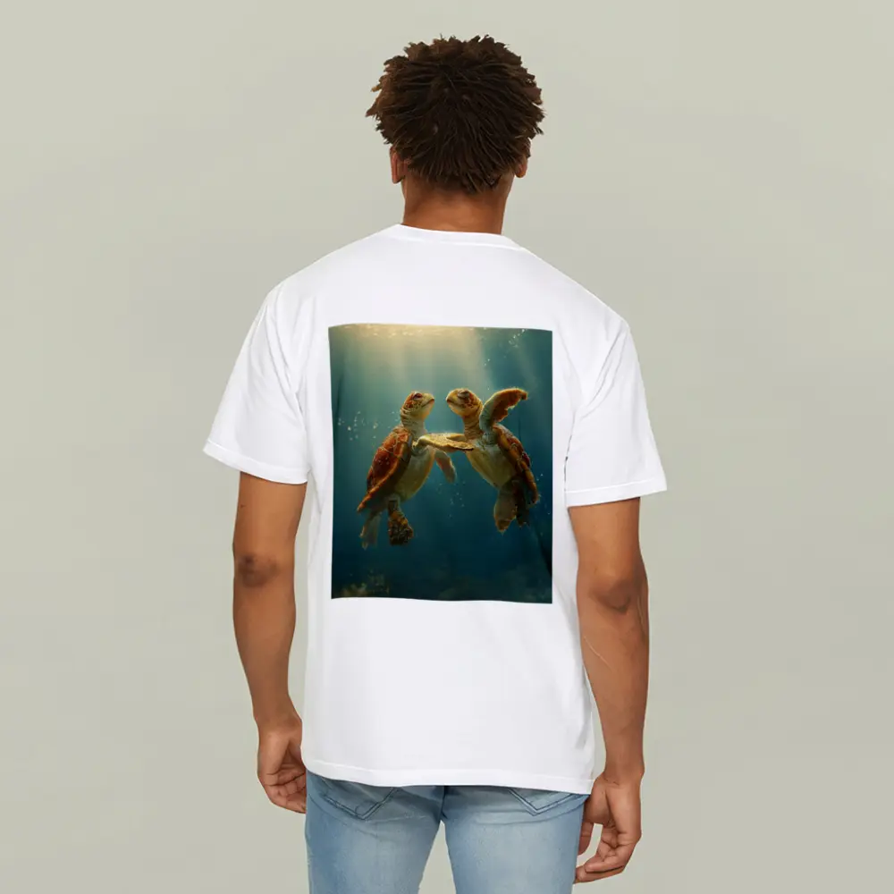 Two Sea Turtles Swimming Underwater Sunlight – T-Shirts