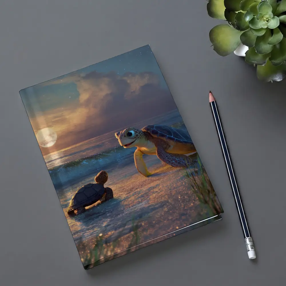 Sea Turtles on Moonlit Beach at Night – Notebooks
