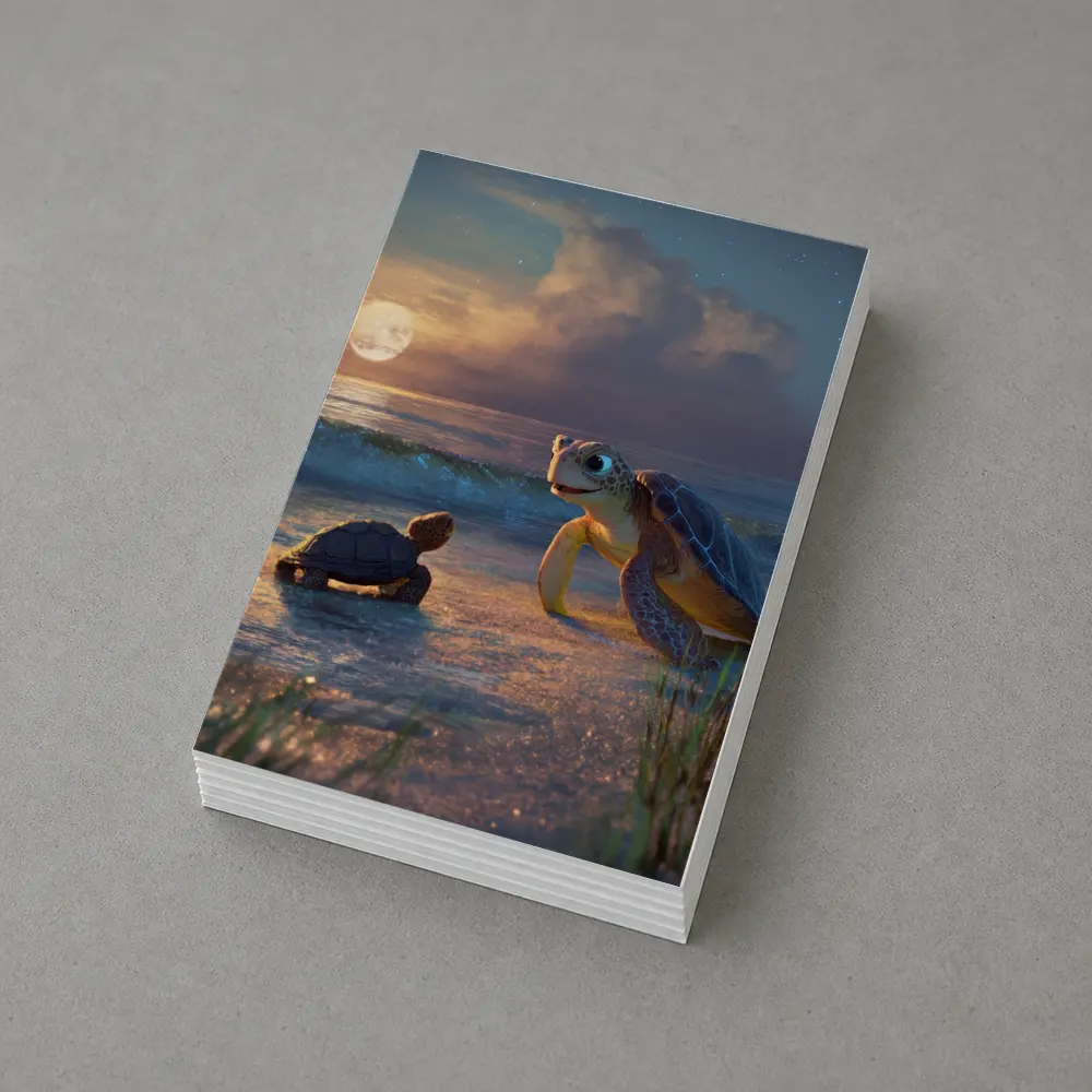 Sea Turtles on Moonlit Beach at Night – Postcards