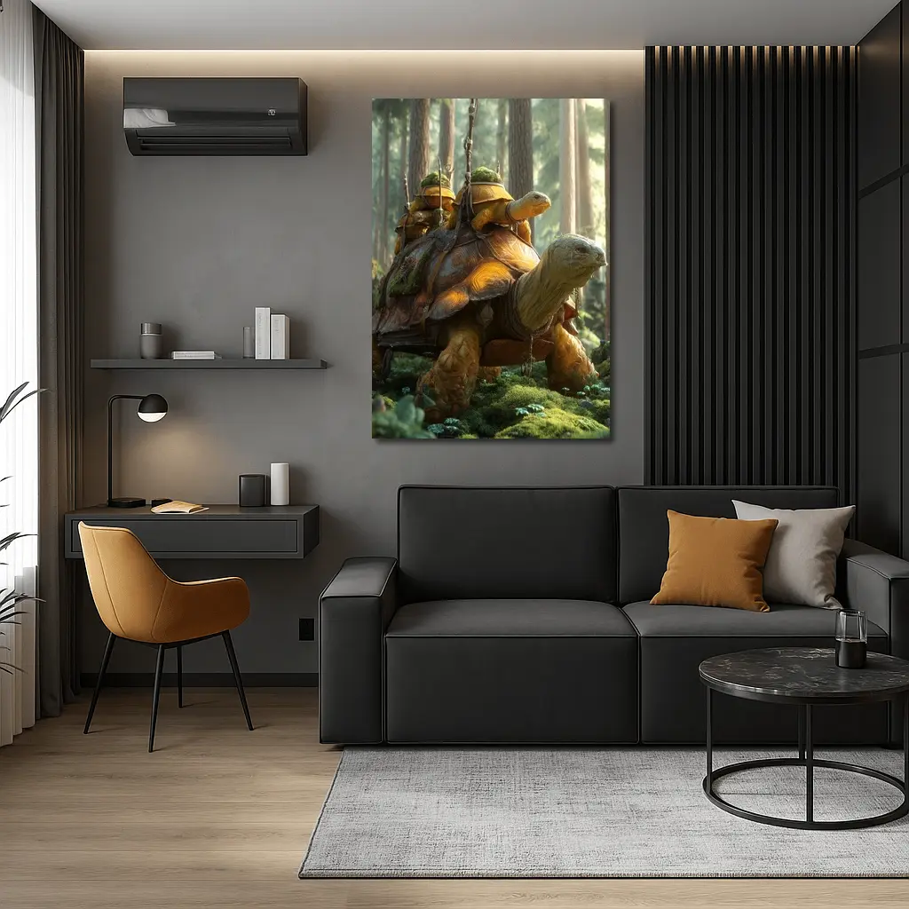 Fantasy Tortoise Warriors Riding Forest Path – Wall Art