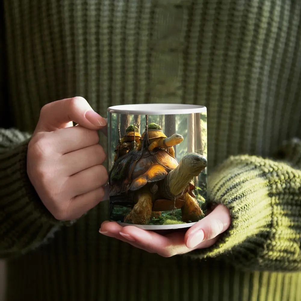 Fantasy Tortoise Warriors Riding Forest Path – Mugs