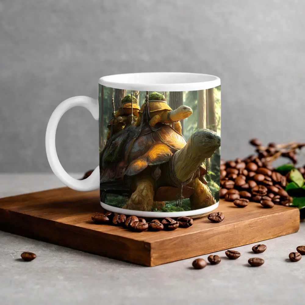 Fantasy Tortoise Warriors Riding Forest Path – Mugs