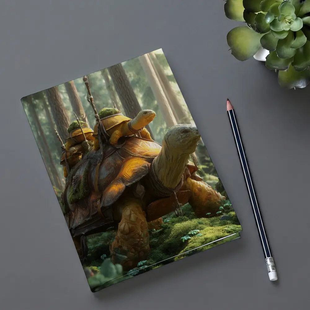 Fantasy Tortoise Warriors Riding Forest Path – Notebooks
