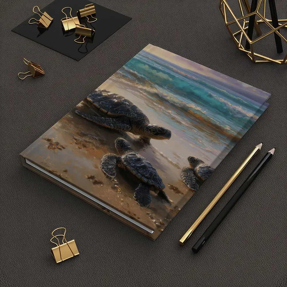 Sea Turtles Walking on Sunny Beach Shore – Notebooks