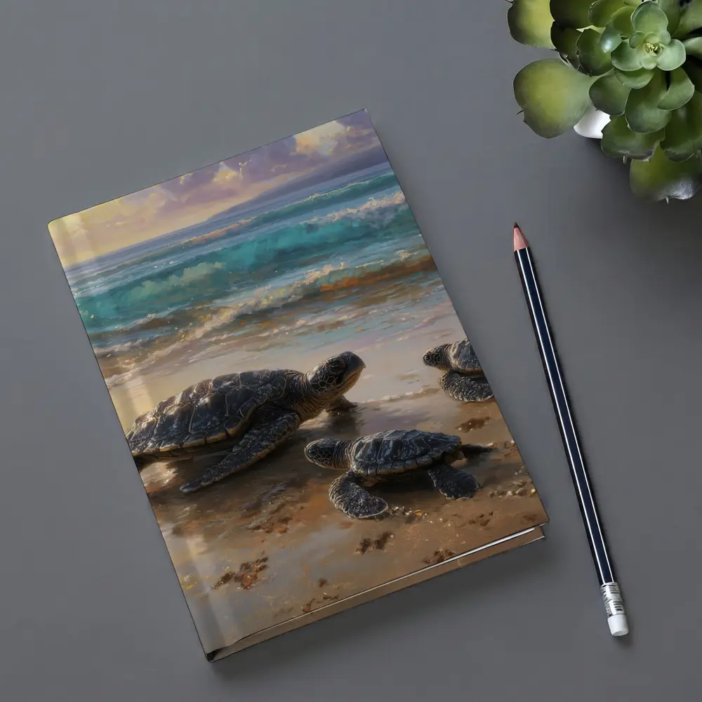 Sea Turtles Walking on Sunny Beach Shore – Notebooks