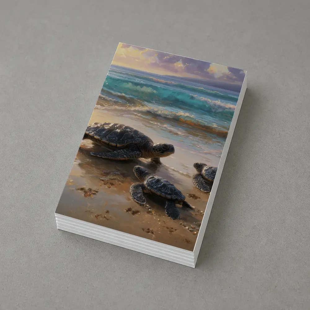 Sea Turtles Walking on Sunny Beach Shore – Postcards