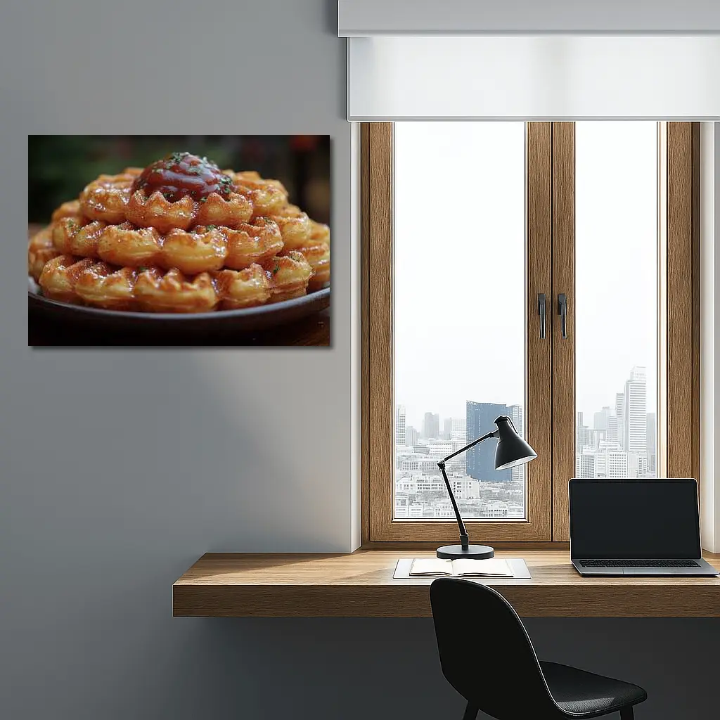 Stacked Waffles With Tomato Sauce Plate – Wall Art