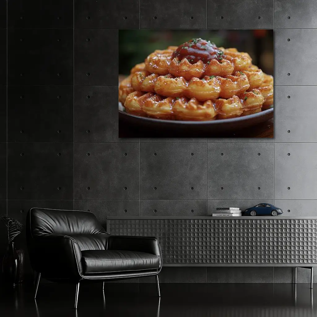 Stacked Waffles With Tomato Sauce Plate – Wall Art