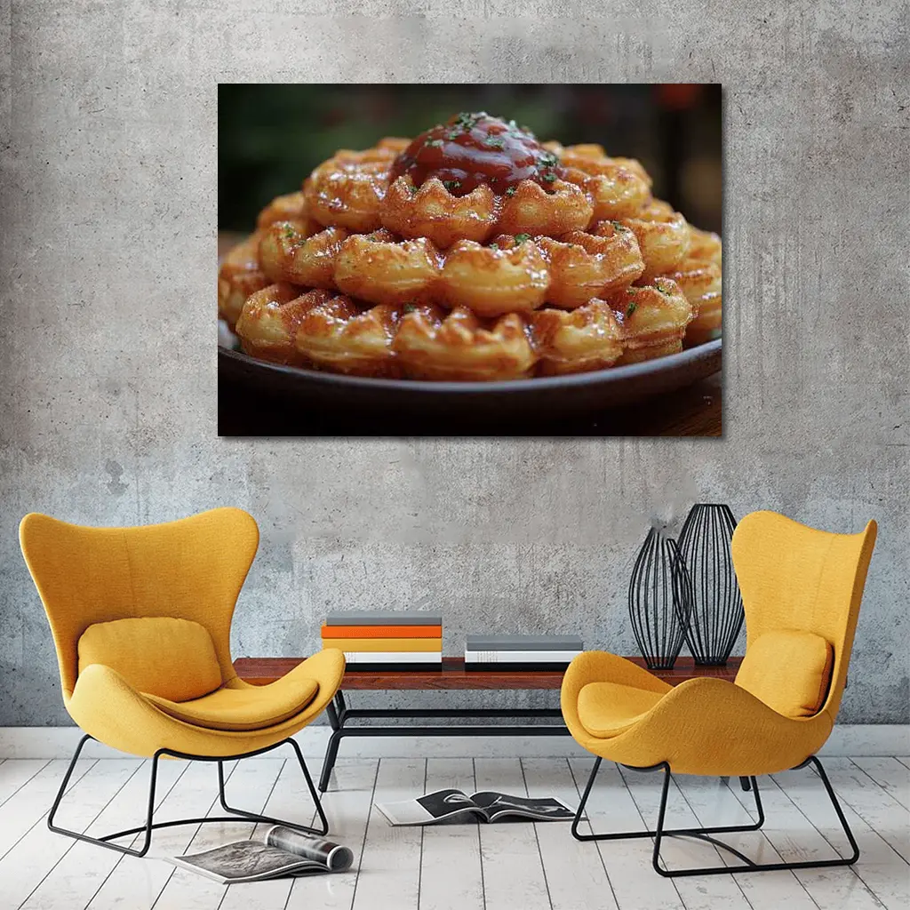 Stacked Waffles With Tomato Sauce Plate – Wall Art