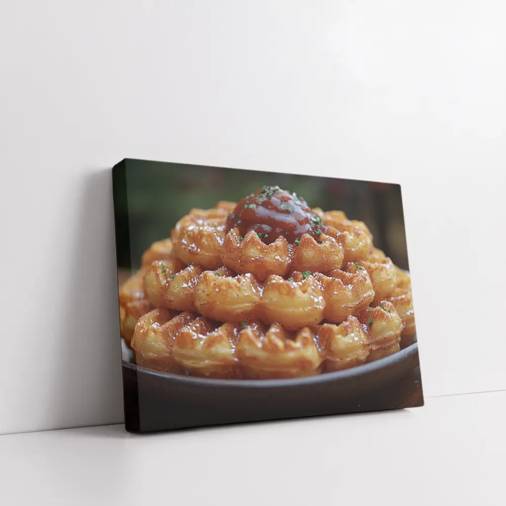 Stacked Waffles With Tomato Sauce Plate – Wall Art