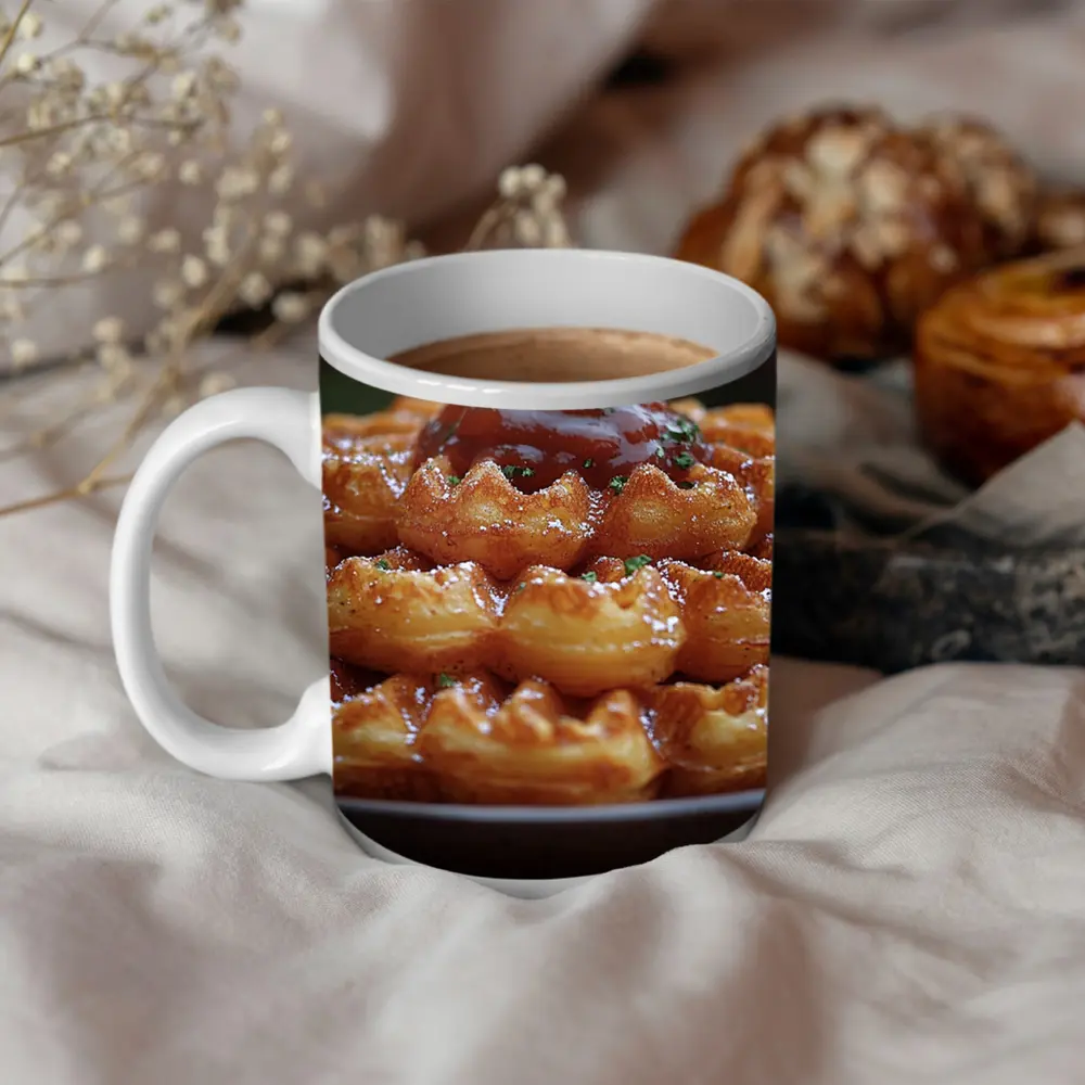 Stacked Waffles With Tomato Sauce Plate – Mugs