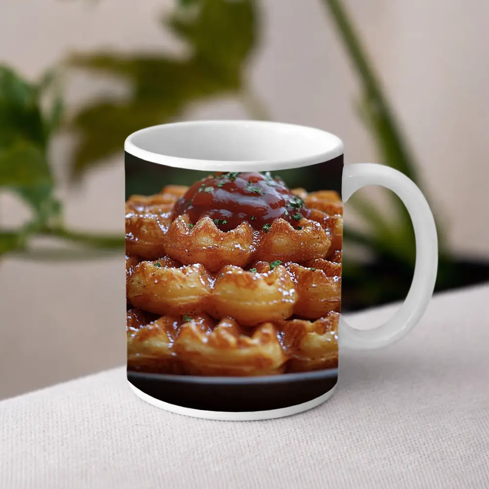 Stacked Waffles With Tomato Sauce Plate – Mugs