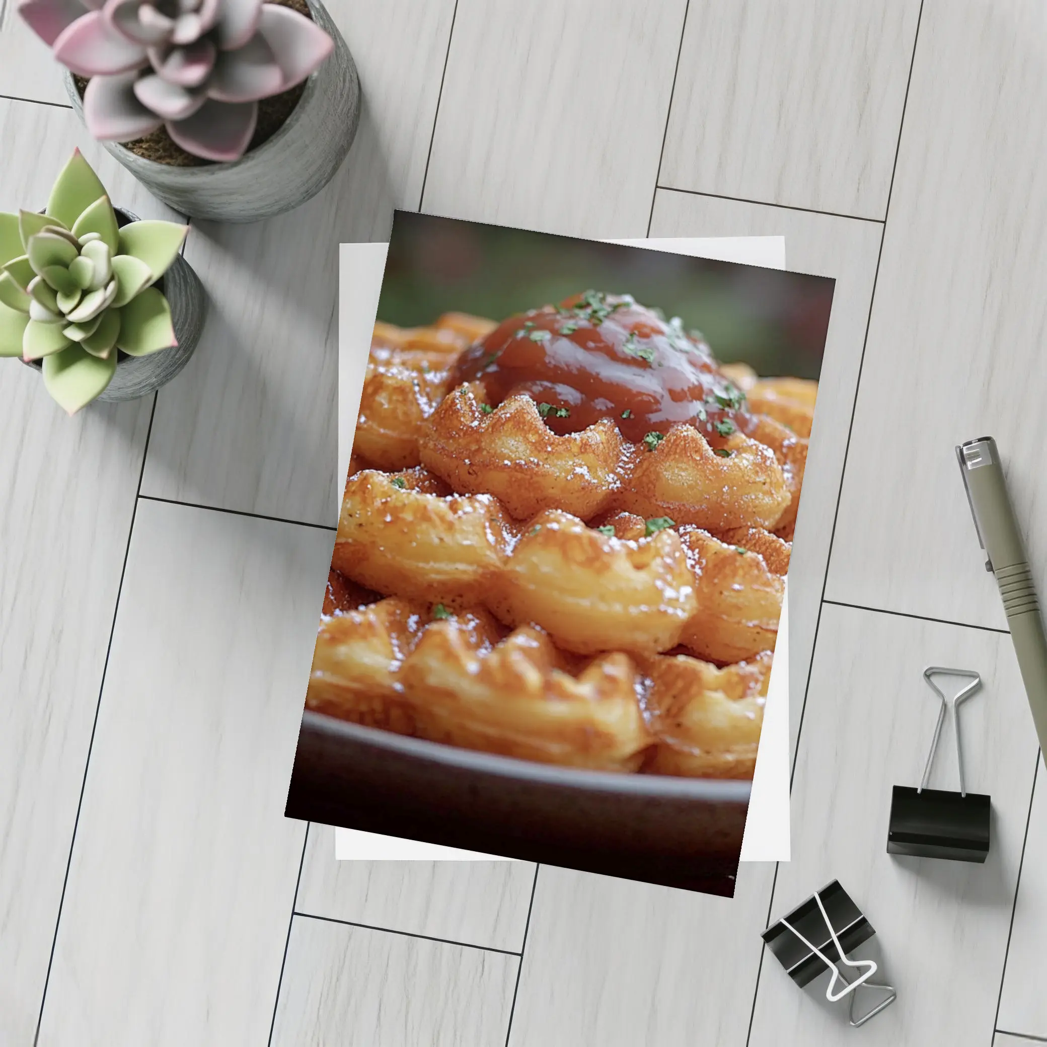 Stacked Waffles With Tomato Sauce Plate – Postcards