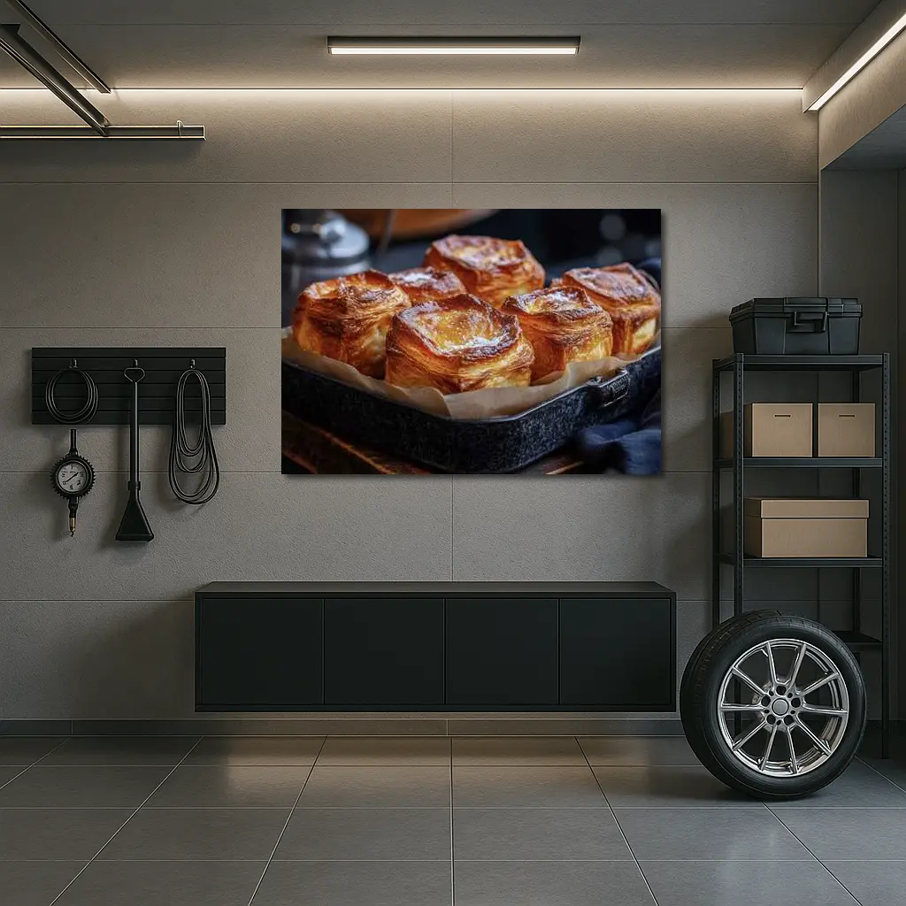 Golden Flaky Pastries In Dark Baking Pan – Wall Art