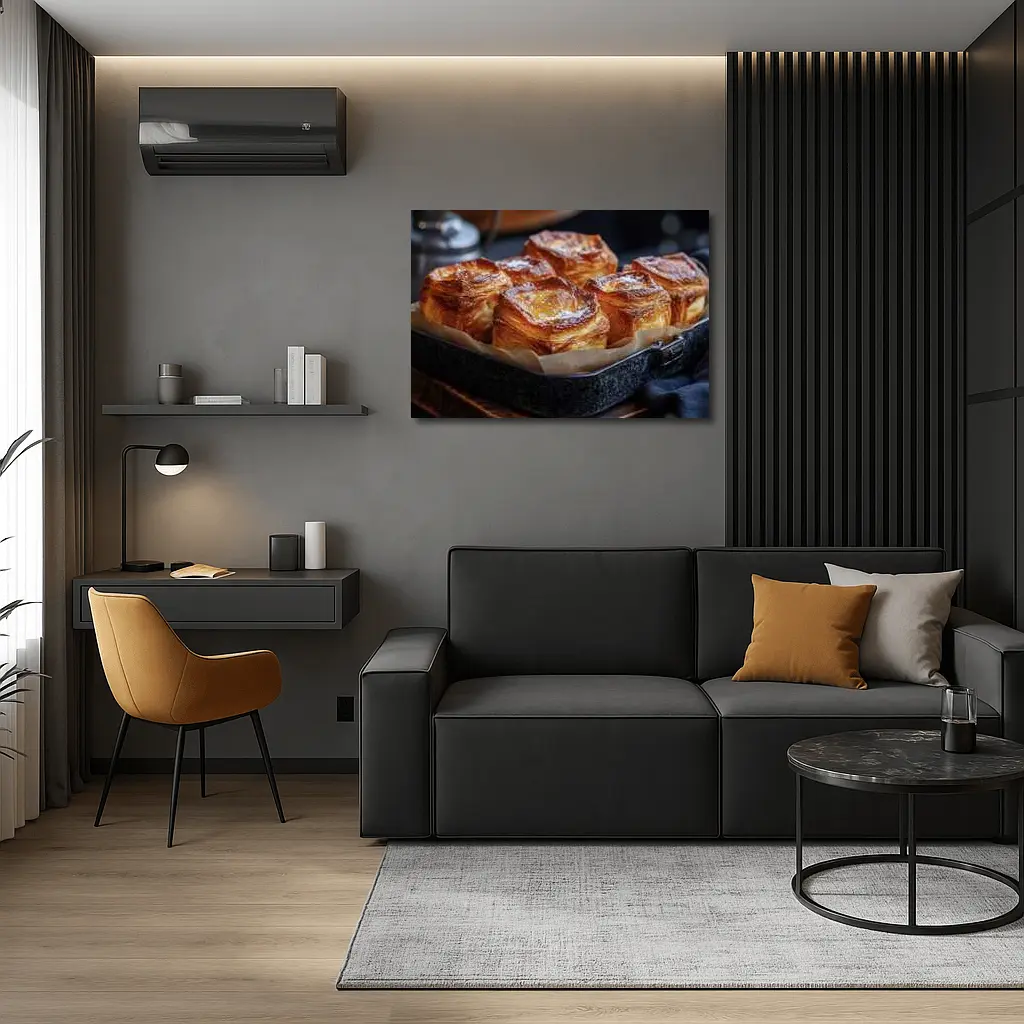 Golden Flaky Pastries In Dark Baking Pan – Wall Art