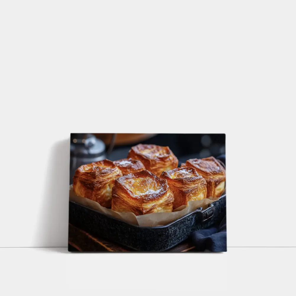Golden Flaky Pastries In Dark Baking Pan – Wall Art