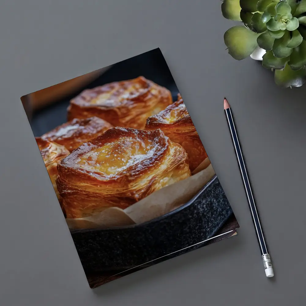 Golden Flaky Pastries In Dark Baking Pan – Notebooks