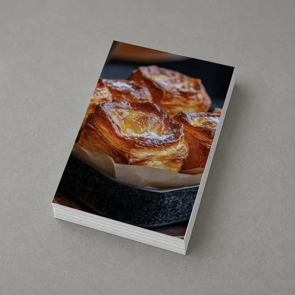 Golden Flaky Pastries In Dark Baking Pan – Postcards