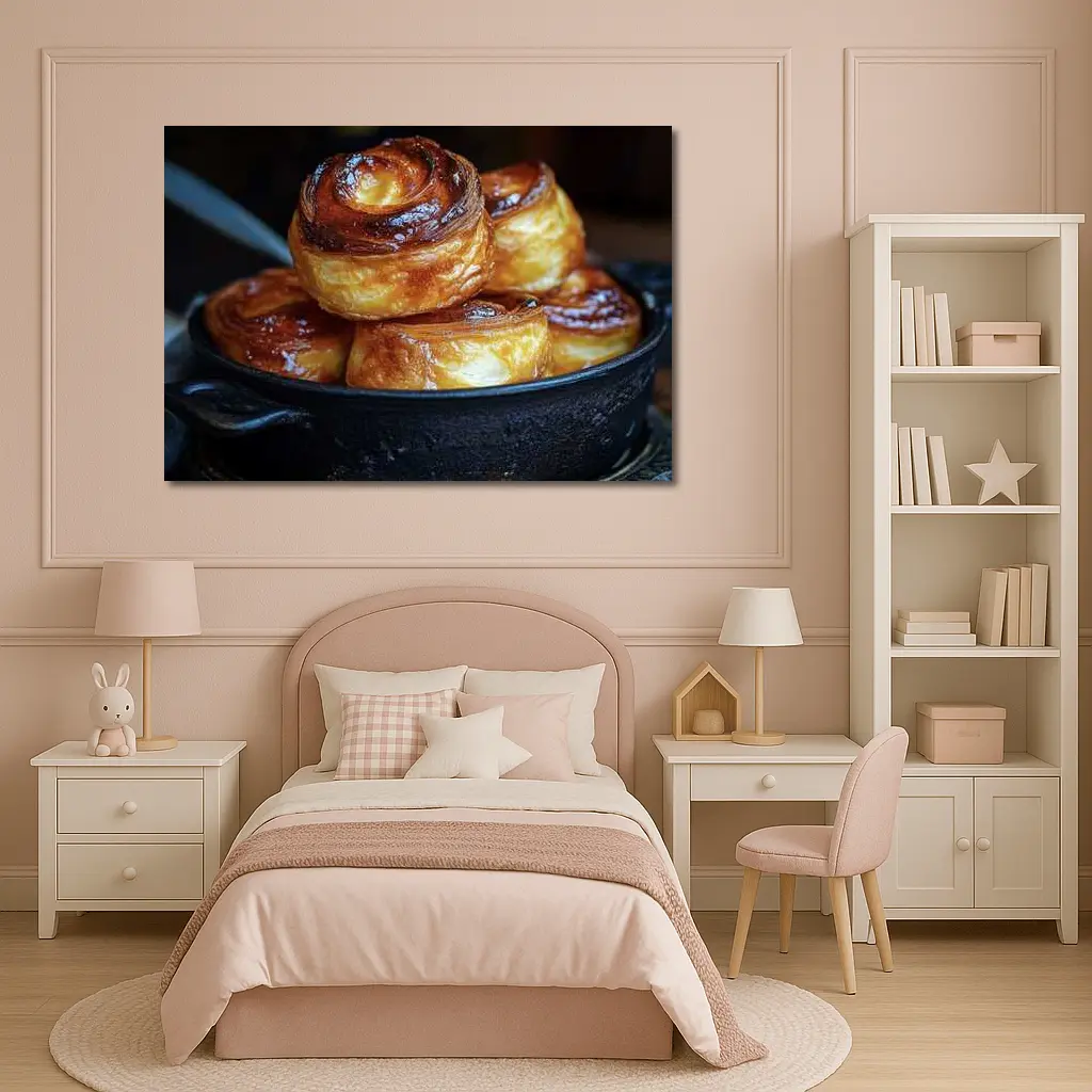 Golden Glazed Pastry Rolls Cast Iron Pan – Wall Art
