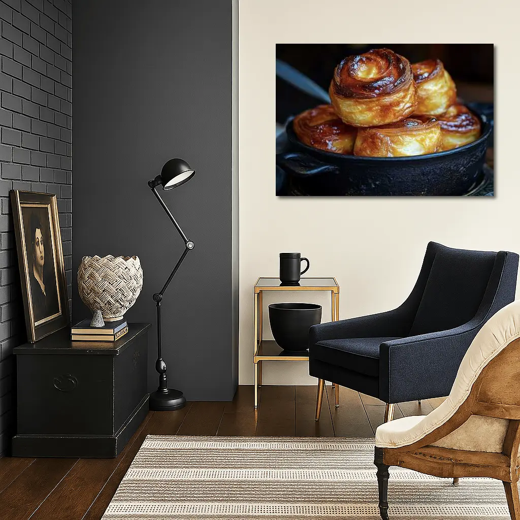 Golden Glazed Pastry Rolls Cast Iron Pan – Wall Art