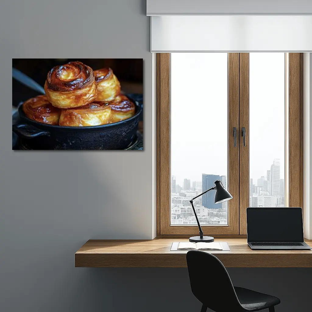 Golden Glazed Pastry Rolls Cast Iron Pan – Wall Art