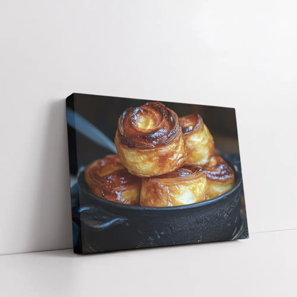 Golden Glazed Pastry Rolls Cast Iron Pan – Wall Art