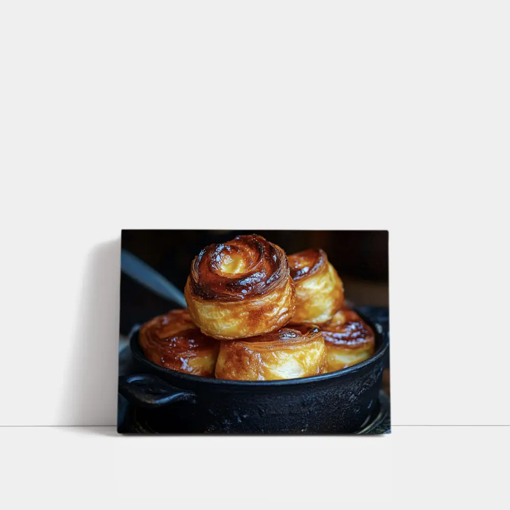 Golden Glazed Pastry Rolls Cast Iron Pan – Wall Art