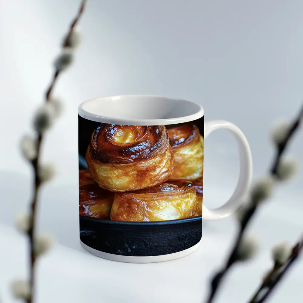 Golden Glazed Pastry Rolls Cast Iron Pan – Mugs