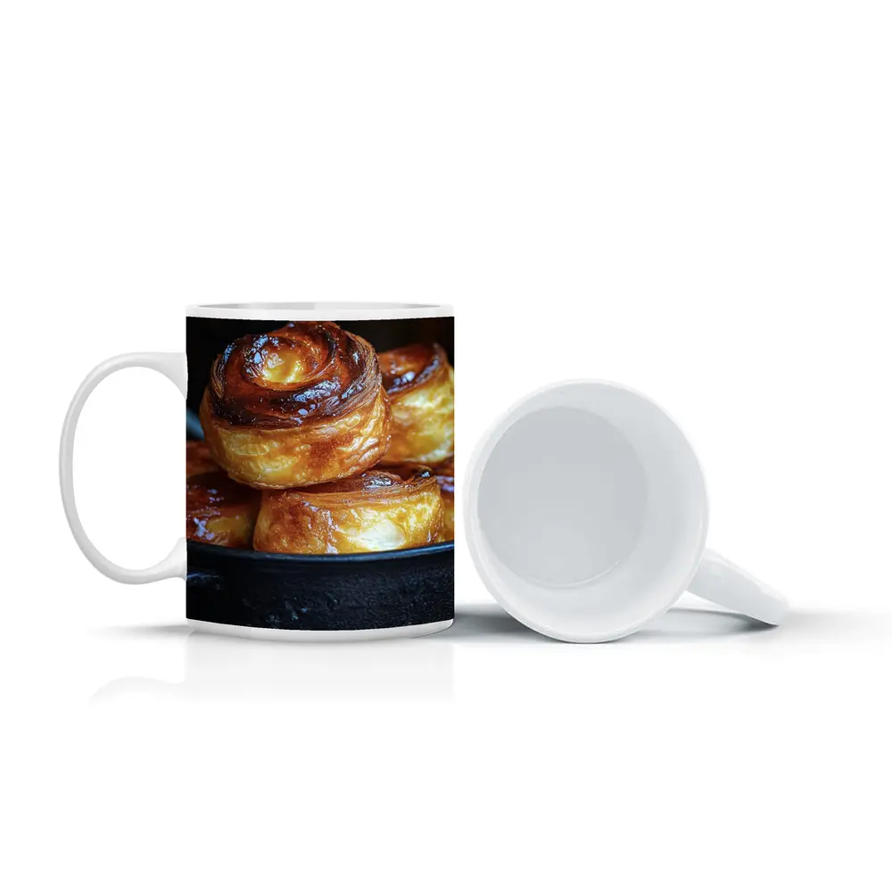 Golden Glazed Pastry Rolls Cast Iron Pan – Mugs