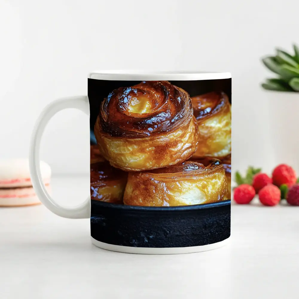 Golden Glazed Pastry Rolls Cast Iron Pan – Mugs