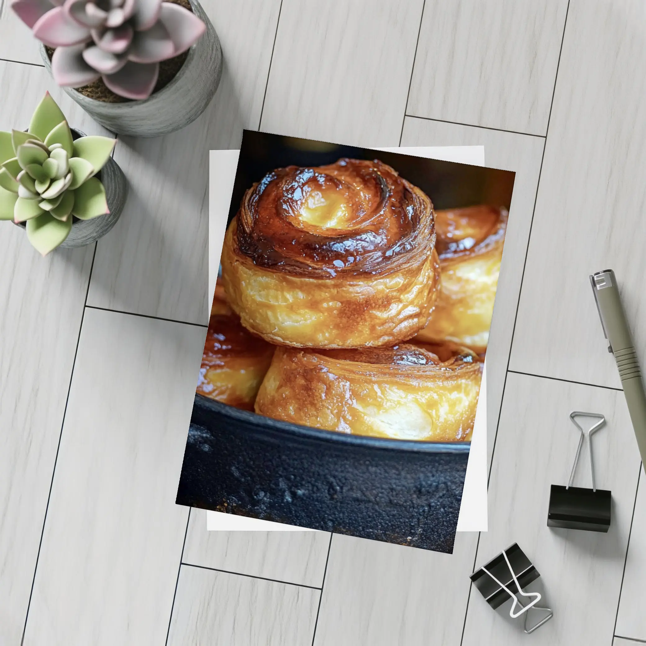 Golden Glazed Pastry Rolls Cast Iron Pan – Postcards