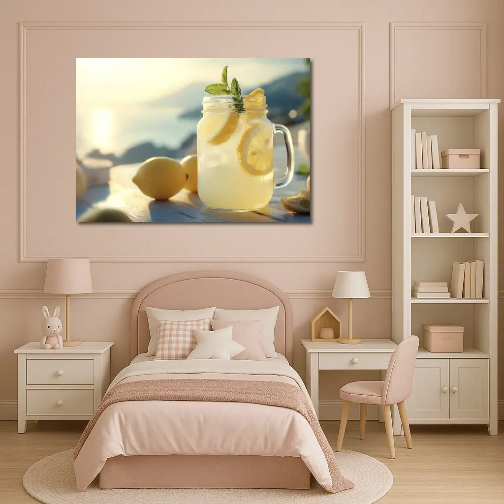 Lemonade Mason Jar Sunny Coastal Setting – Wall Art