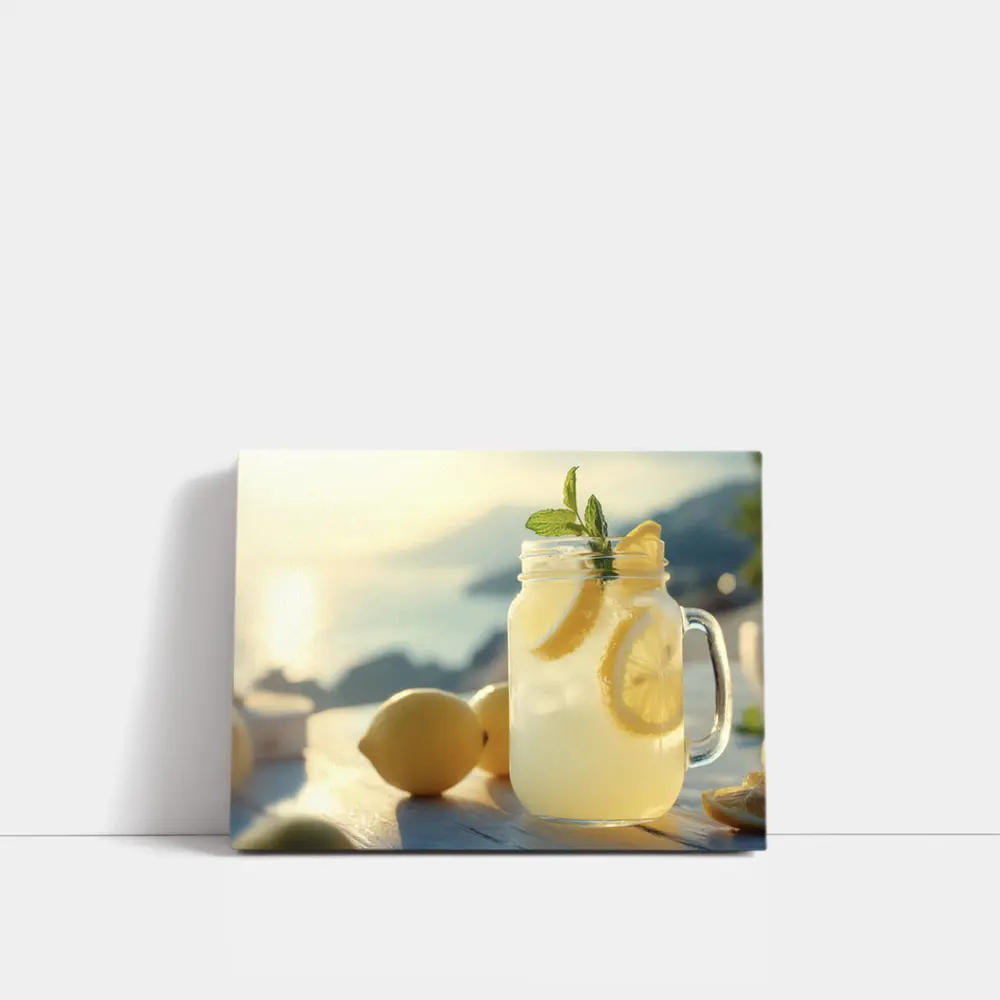 Lemonade Mason Jar Sunny Coastal Setting – Wall Art