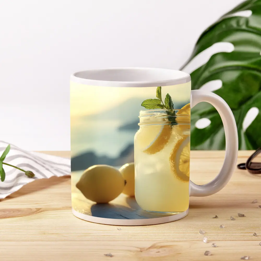 Lemonade Mason Jar Sunny Coastal Setting – Mugs