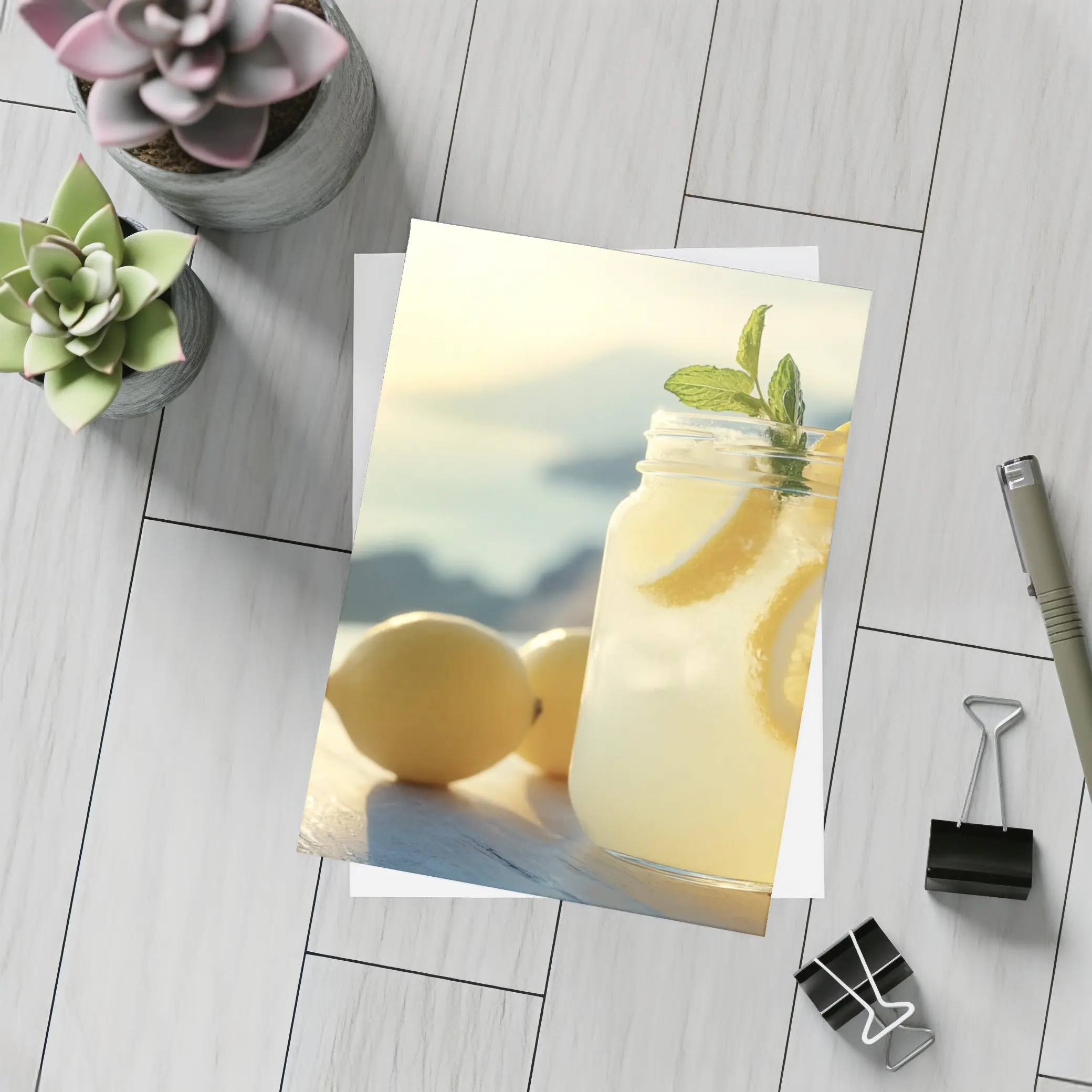 Lemonade Mason Jar Sunny Coastal Setting – Postcards