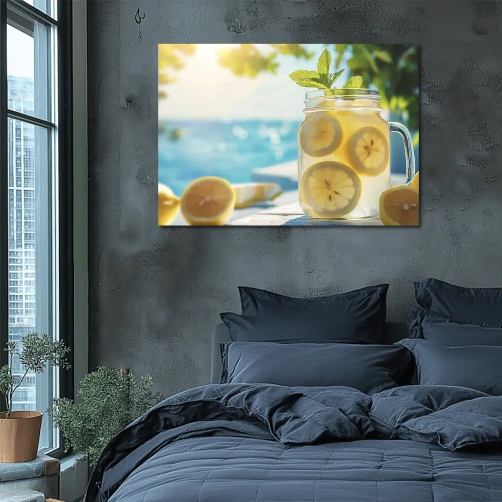 Lemonade Mason Jar Mint Summer Beach – Wall Art