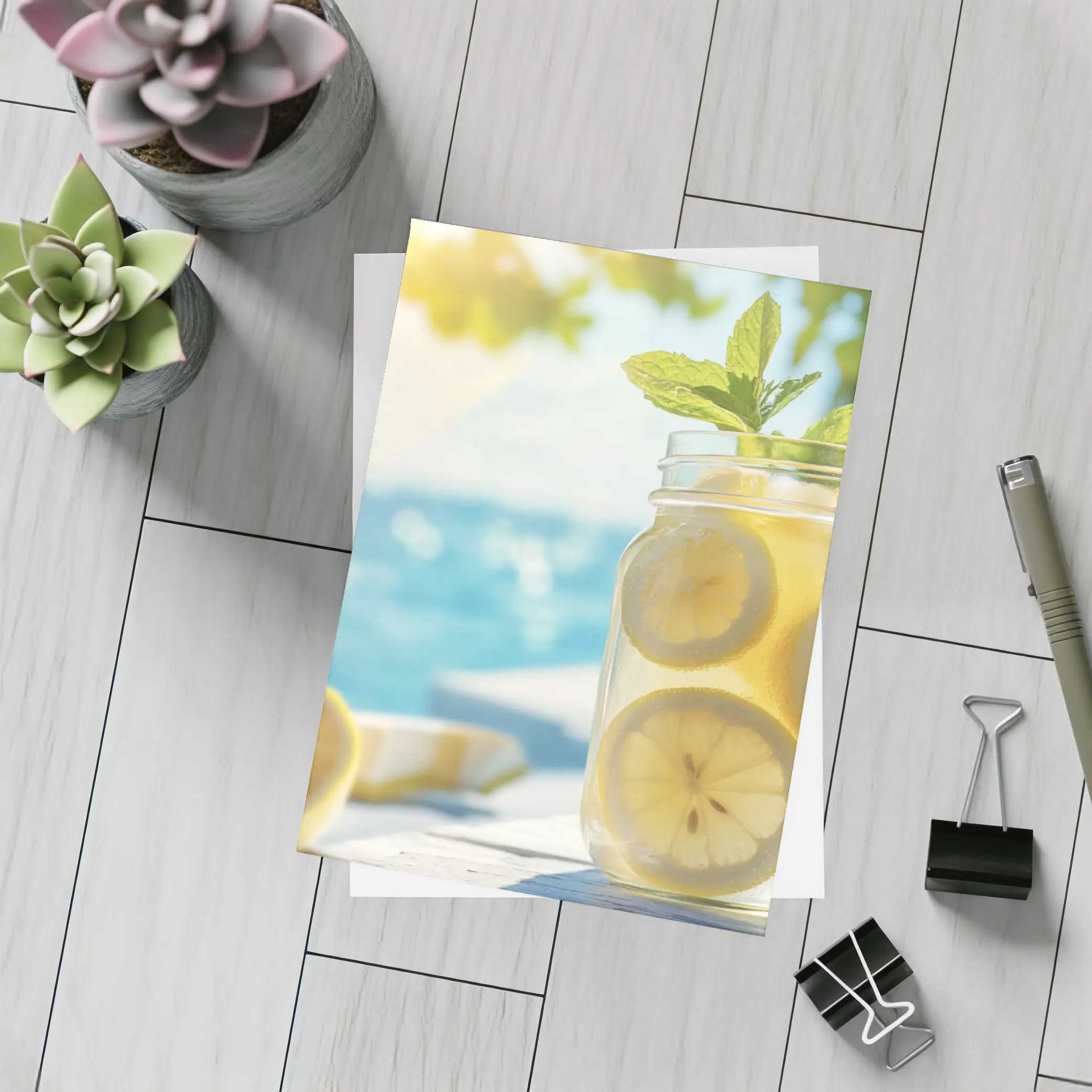 Lemonade Mason Jar Mint Summer Beach – Postcards