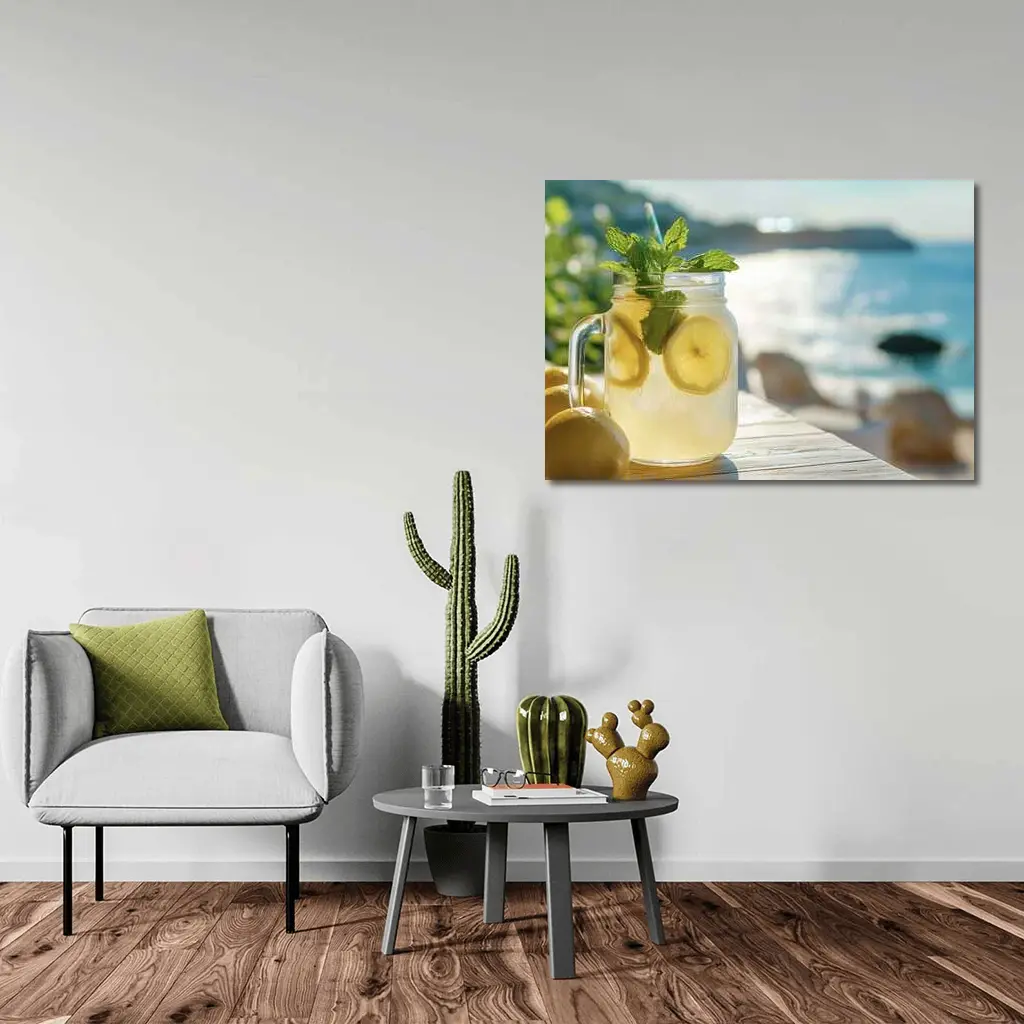 Lemonade Mason Jar Mint Ocean View – Wall Art